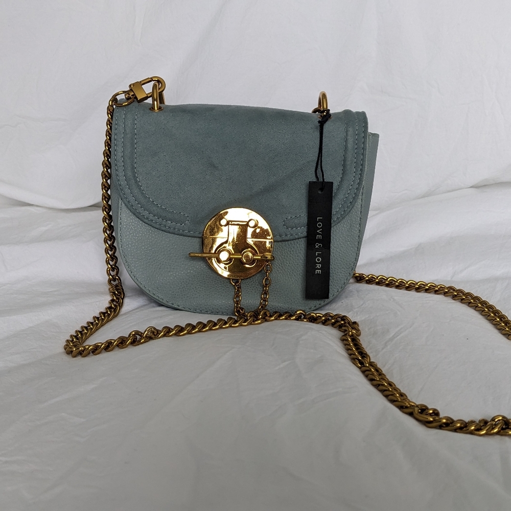 Light Blue Purse with Gold Hardware